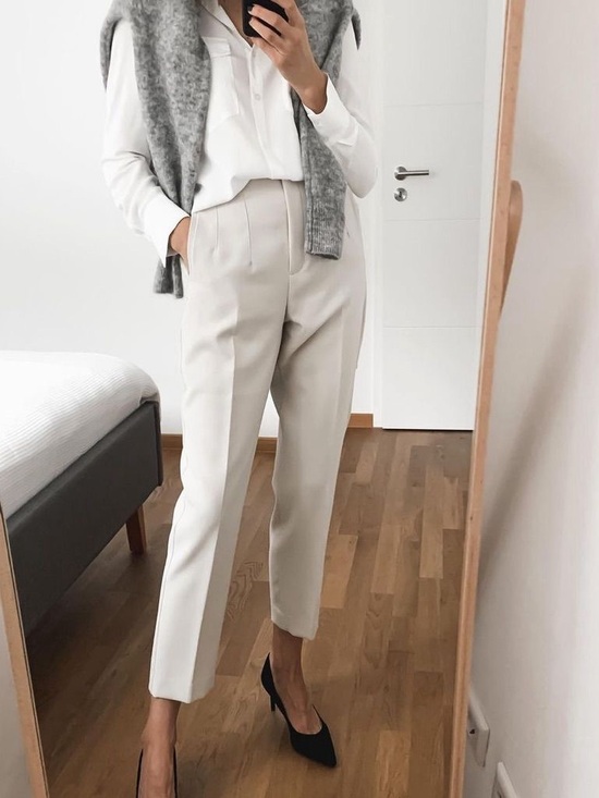 Zara Pants - Zara Cream High Waist Trouser - Size L